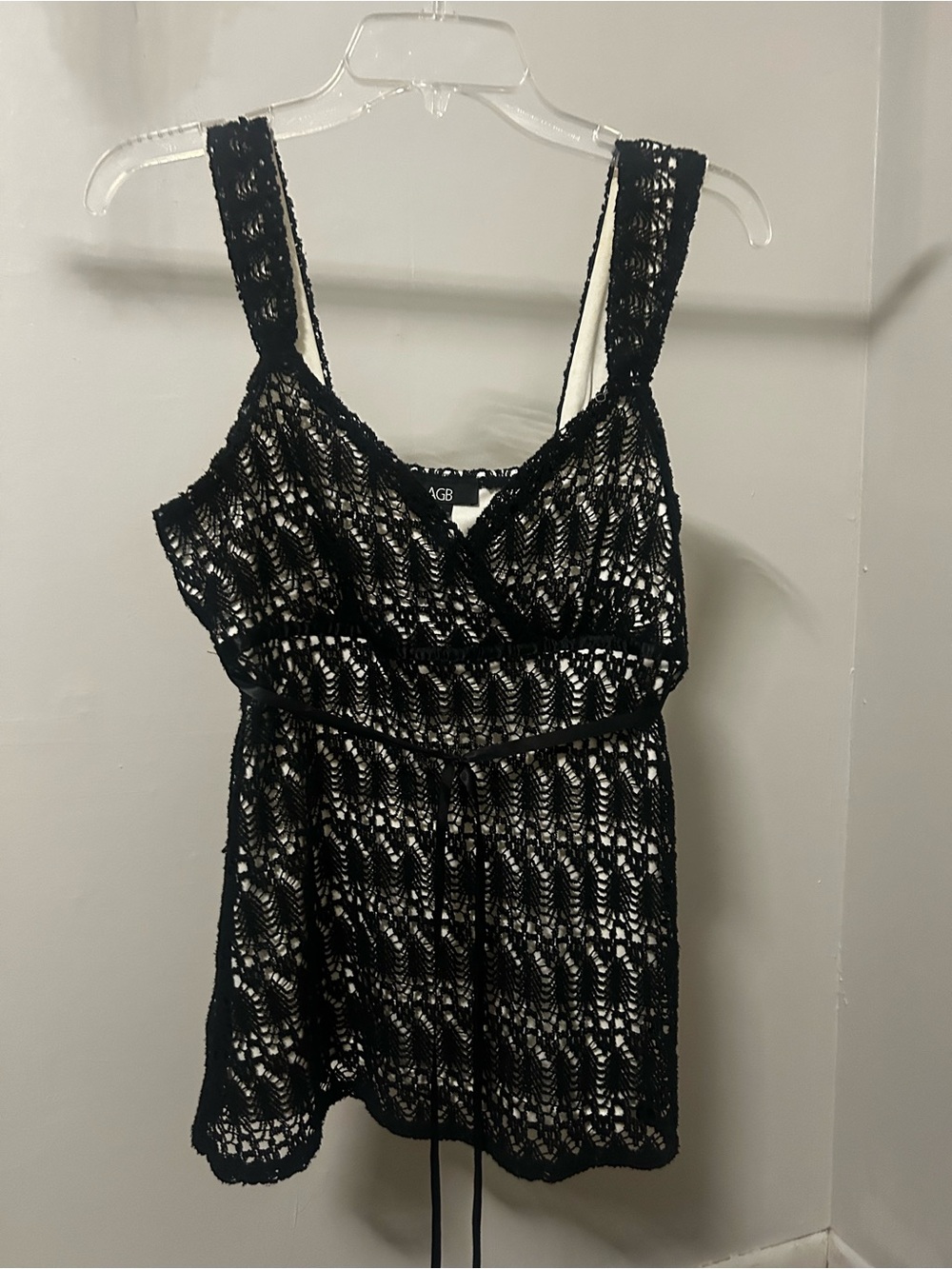 AGB Black Crochet Overlay Shell with Cream Liner